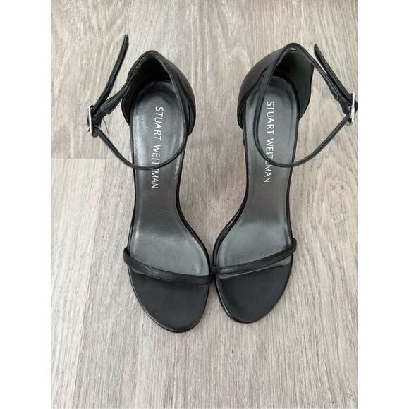 Stuart Weitzman 7 Black Leather “Nudist” Heels Shoes - Picture 3 of 6
